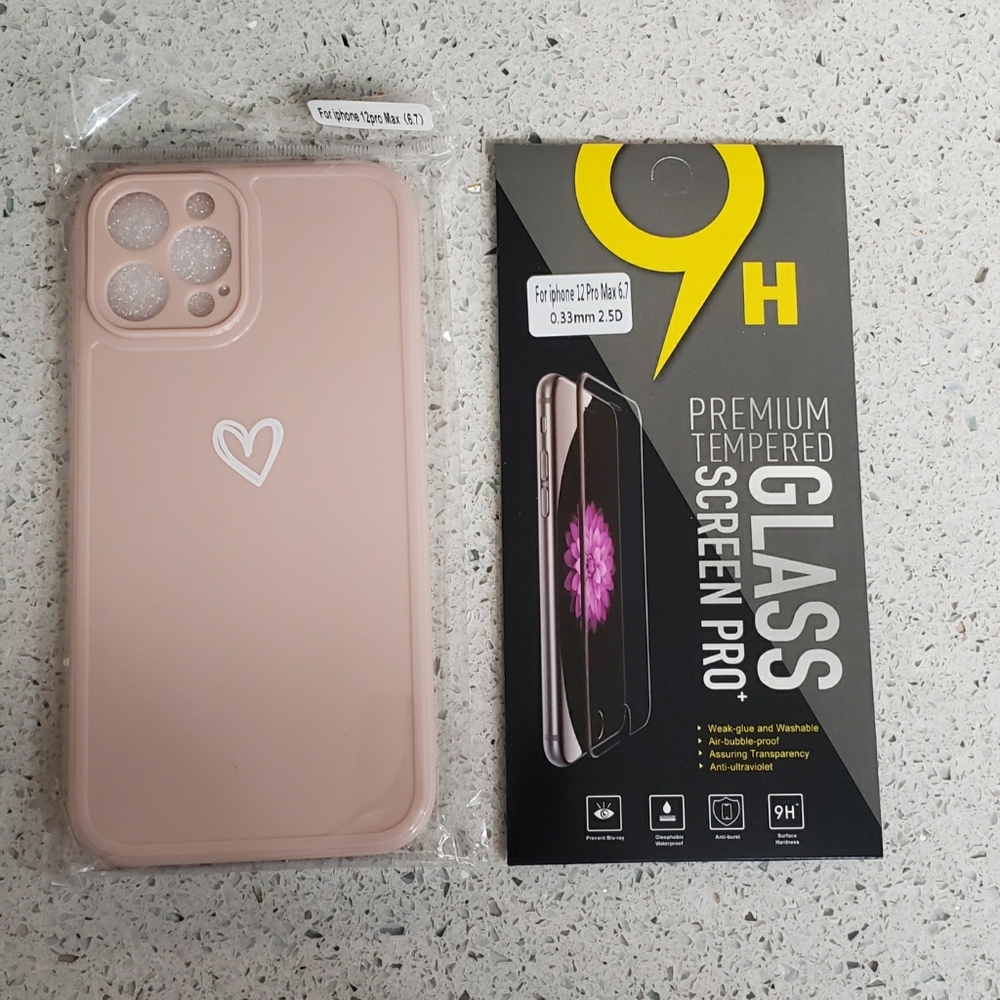 iPhone 12 ProMax case heart + tempered glass